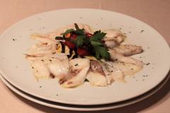 Steamed seabass carpaccio over baked mix vegetables